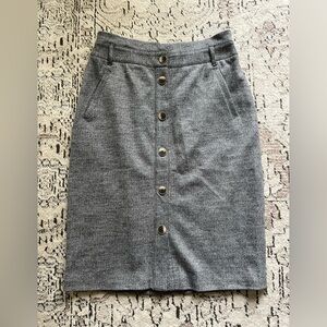 J. McLaughlin Leolia Grey Herringbone Wool Blend Button Front Skirt Size 4